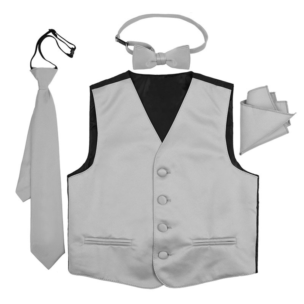 Silver BOYS 4 PIECE SATIN VEST SET